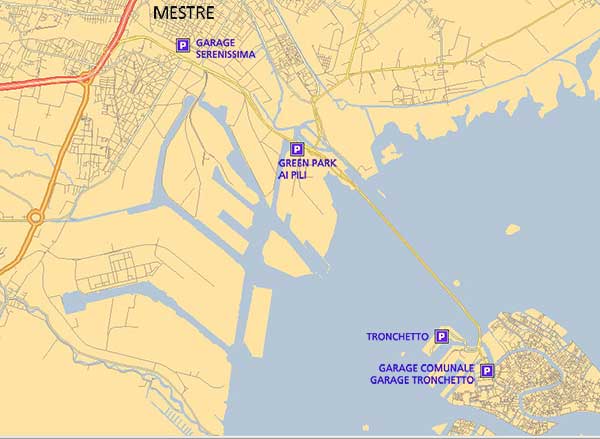 Hotel dalla mora, carte avec tous les garages à mestre et venise